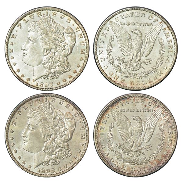 Foreign: United States of America, silver morgan dollar (2), 1897 & 1898, KM 110. (2 coins)