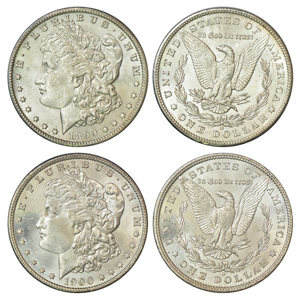 Foreign: United States of America, silver morgan dollar (2), 1899 & 1900, KM 110. (2 coins)