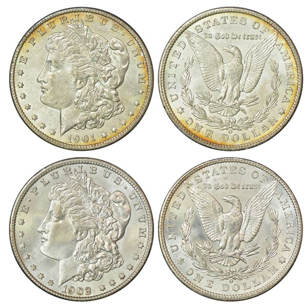Foreign: United States of America, silver morgan dollar (2), 1901 & 1902, KM 110. (2 coins)