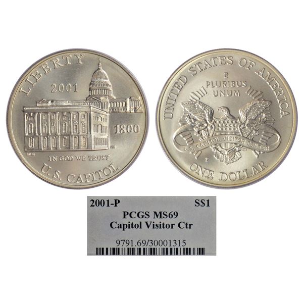 Foreign: United States of America, silver dollar, AD 2001. Sub: US Capitol Visitor center, KM 324.