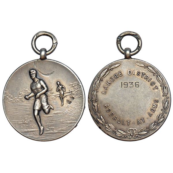 Medals: British India, silver sports medallion, 'assault-at-arms' event, Lahore, 1936, 17.72g.