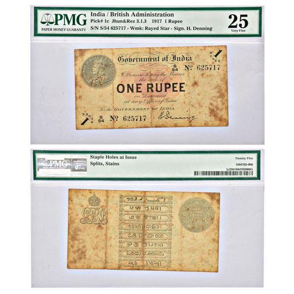 Paper Money: George V, 1 rupee, Universalized circle, 1917, signed by H. Denning