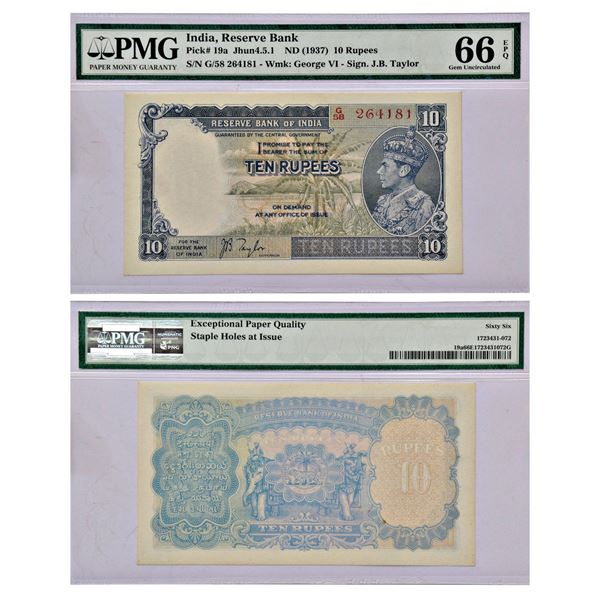 Paper Money: George VI, 10 rupees, 1st issue, ND (1938), signed by J.B. Taylor, J&R 4.5.1.