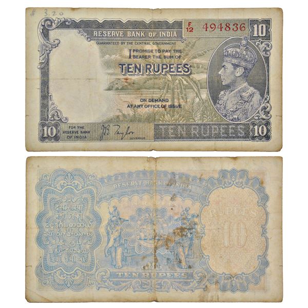 Paper Money: George VI, 10 rupees, 1st issue, ND (1938), signed by J.B. Taylor, J&R 4.5.1.
