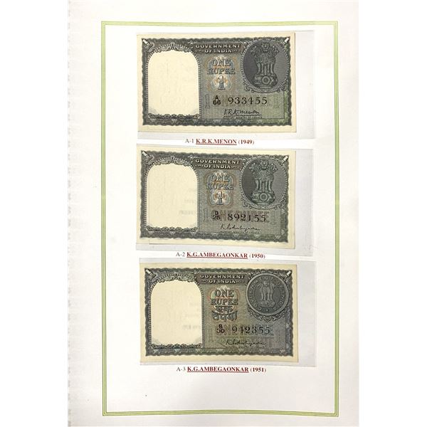 Paper Money: 1 rupee, set of 61 different notes, 1949 to 2018, different dates, types and signatures