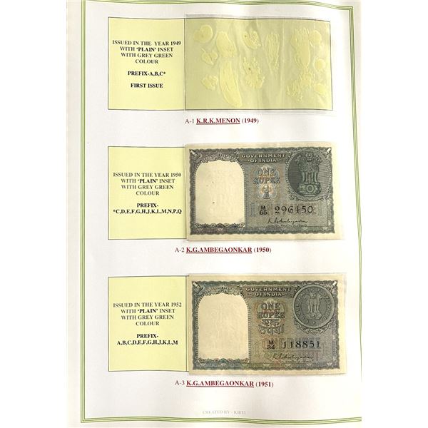 Paper Money: 1 rupee, set of 56 different notes, 1950 to 1994, different dates, types and signatures