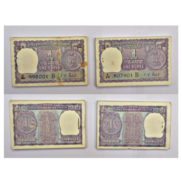 Paper Money: 1 rupee, full packet of 100 notes (2), 1968, signed by I.G. Patel, (2 packets)