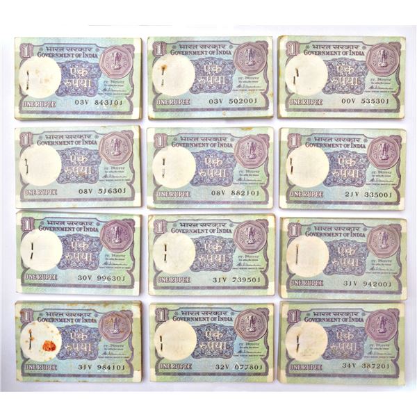 Paper Money: 1 rupee, full packet of 100 notes (31), 1989, S. Venkitaramanan, inset A, (31 packets)