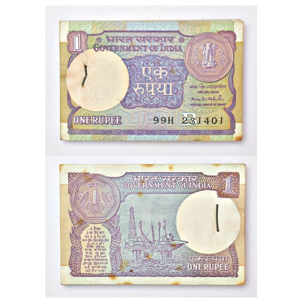 Paper Money: 1 rupee, full packet of 100 notes, 1991, Montek Singh Ahluwalia, inset 'B', Rare prefix