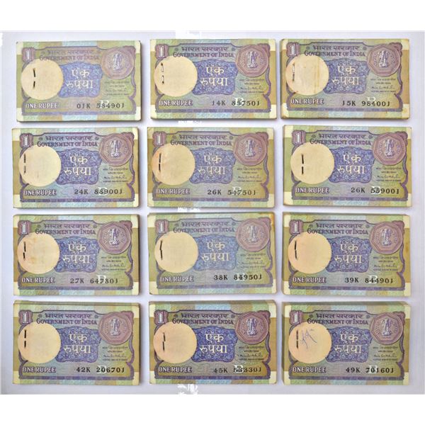 Paper Money: 1 rupee, full packet of 100 notes (37), 1991, Montek Singh Ahluwalia, (37 packets)