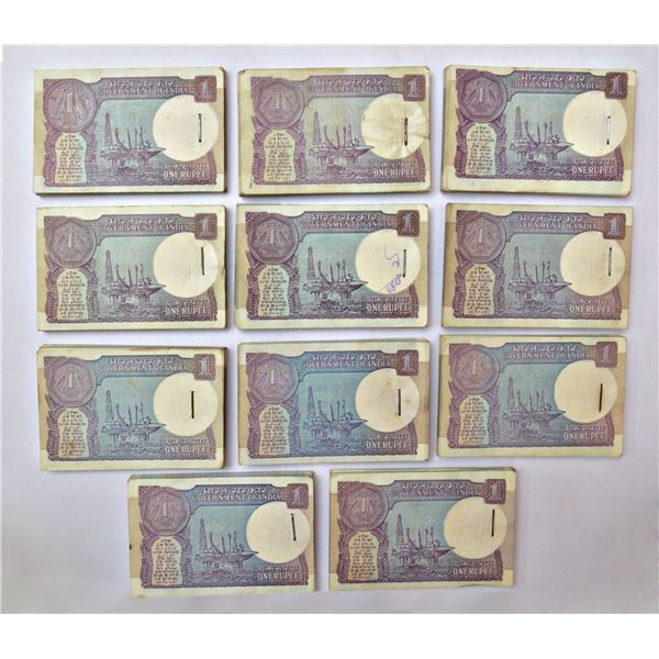 Paper Money: 1 rupee, full packet of 100 notes (11), includes semi fancy, birthday, Jodi no., etc.