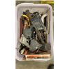 Image 2 : 2 CRATES AND TRAY OF HOLE SAW BITS, TOOLS, SHOP SUPPLIES