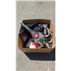 Image 1 : BOX OF SPORTS ITEMS, RACKET, BALLS, ROLLER BLADES, MONITOR AND PS3 CONSOLE