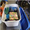 Image 1 : LARGE TOTE OF 2 TENTS, NET, SPORTS BALLS, FISBEES AND CAMP GEAR
