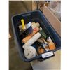 Image 2 : TOTE AND BOX OF PAINTING SUPPLIES, LIGHTS, HARDWARE AND MORE