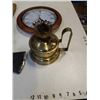 Image 3 : DOUBLE HEADED AXE WITH CARVED HILT, BULOVA WALL CLOCK AND BRASS OIL LAMP