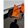 Image 7 : BACKPACK SPRAYER, 2 CONSTRUCTION SIGNS AND PULL OUT VEHICLE TRUNK COVER
