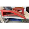 Image 2 : RED METAL CAR RAMPS AND WELDING HELMET