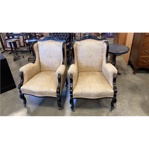 2 VINTAGE WOOD FRAMED ARM CHAIRS