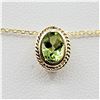 Image 2 : 14KT. YELLOW GOLD 6MM X 4MM NATURAL PERIDOT PENDANT WITH STERLING CHAIN, RETAIL $350.00