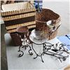 Image 1 : LOT OF WICKER BASKETS, METAL DECOR AND CANDLE HOLDER