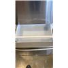 Image 8 : HISENSE STAINLESS FRIDGE WITH FREEZER DRAWER - WORKING, MISSING DOOR SHELVES, DENTED DOOR, SCRATCHED