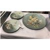 Image 2 : ANTIQUE JUG AND BOWL SET AND PAINTED METAL PLATTERS