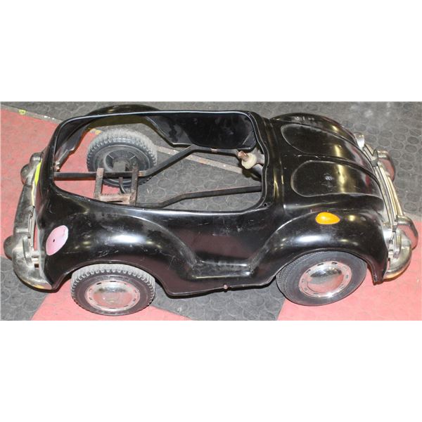 BLACK PEDAL CAR, NEEDS REPAIR