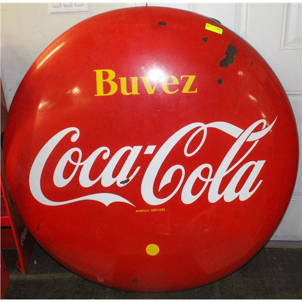 RARE 50" VINTAGE 1950S RED BUTTON COCA COLA SIGN