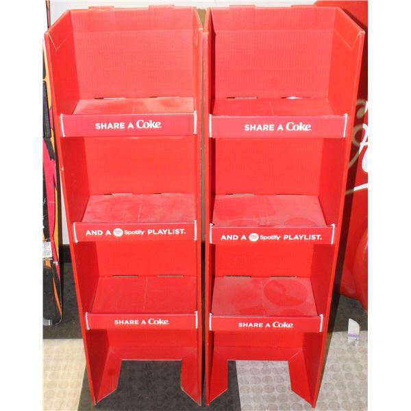 2 CARDBOARD COCA COLA RETAIL STANDS 13" X 16" X 44