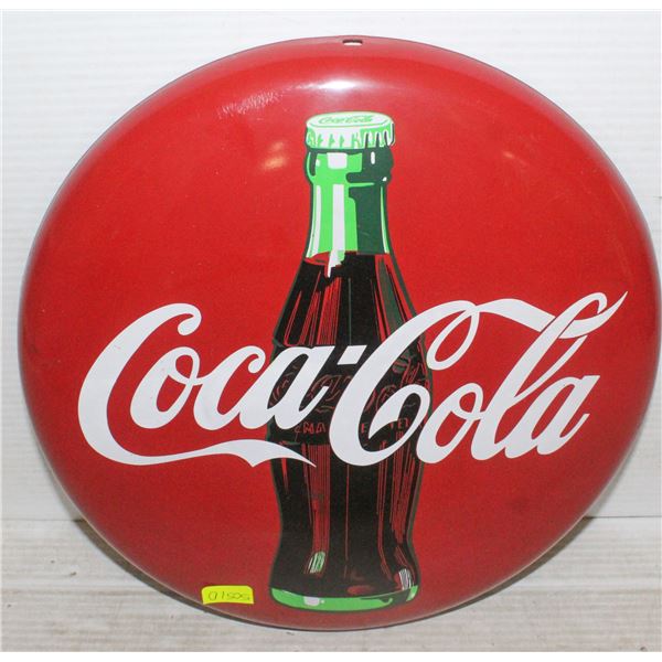 12" TIN COCA-COLA ROUND BUTTON SIGN, CONCAVE