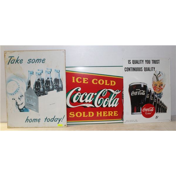 LOT OF 3 COCA COLA REPRODUCTION METAL SIGNS