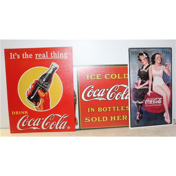 LOT OF 3 COCA COLA ADVERTISMENTS METAL SIGNS