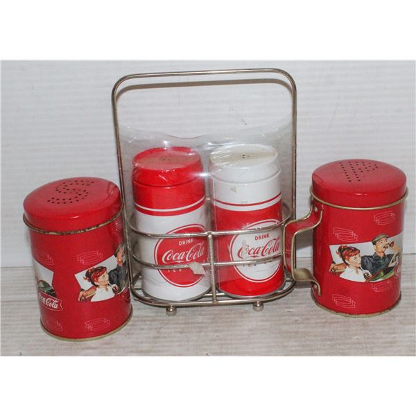 2 SETS OF COCA COLA SALT & PEPPER SHAKERS, ONE