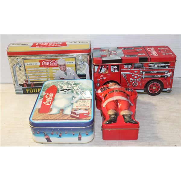 4 COCA COLA COLLECTIBLE TIN CONTAINERS