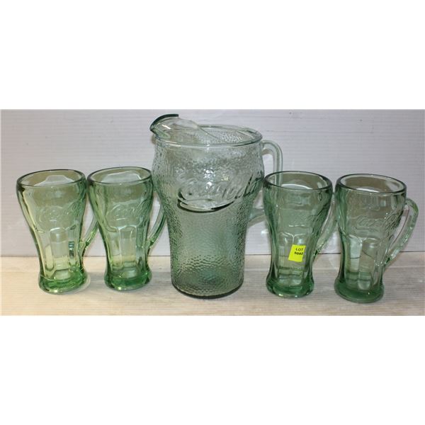 LARGE VINTAGE PEBBLED GREEN GLASS PITCHER SOLD