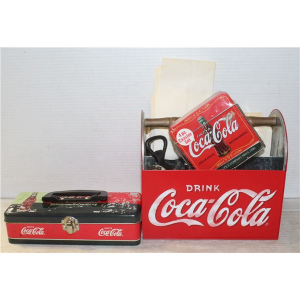 ANTIQUE COCA COLA UTENSIL CADDY WITH TIN BOX