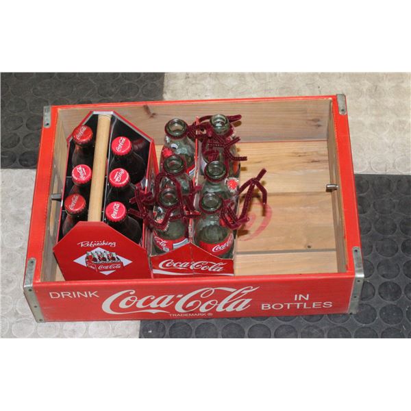 WOODEN COCA COLA TRAY WITH 2 PACKS OF GLASSES