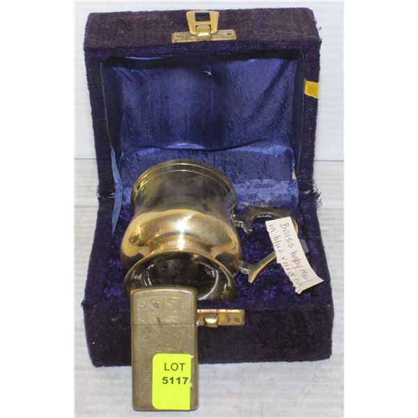 BRASS BABY MUG IN BOX WITH BRASS LIGHTER