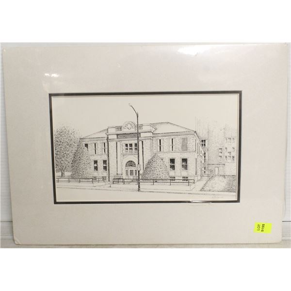 BLACK AND WHITE SKETCH OF BUILDING