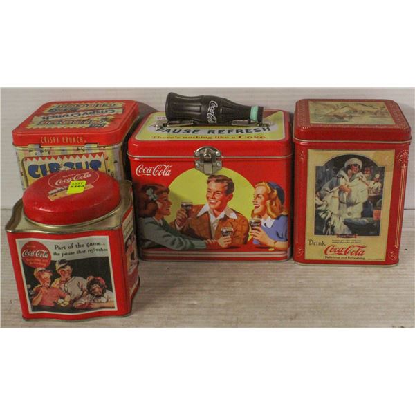 4 COCA COLA COLLECTIBLE TIN CONTAINERS