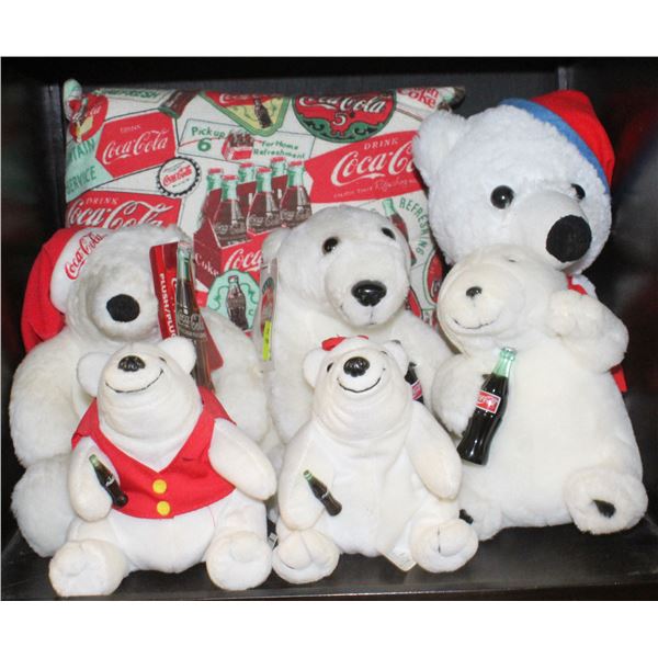 7 COCA COLA COLLECTIBLES POLAR BEAR PLUSH/PILLOW