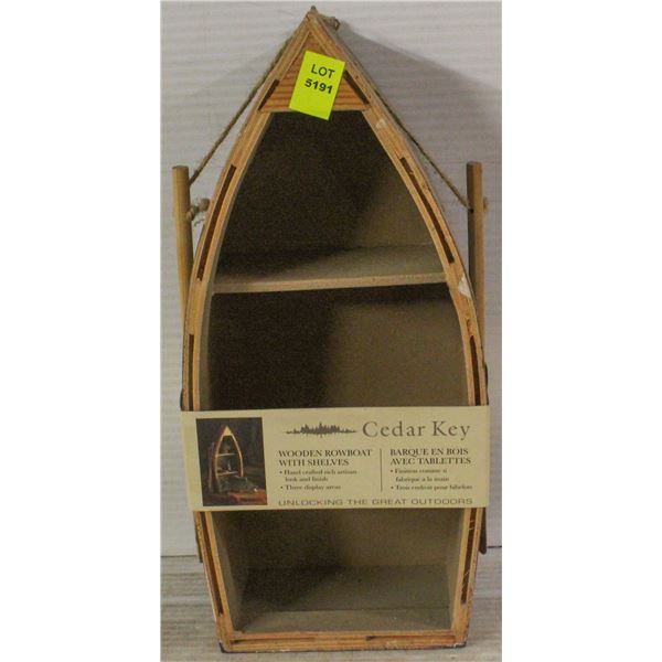 WOODEN ROWBOAT WITH SHELVES