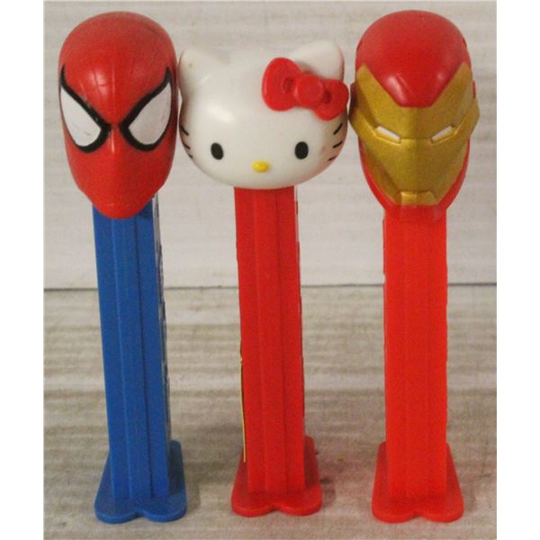 3 PEZ DISPENSERS HELLOKITTY/IRONMAN/SPIDERMAN