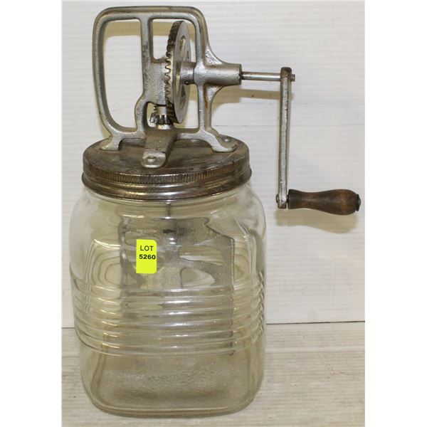 ANTIQUE GLASS JAR BUTTER CHURNER