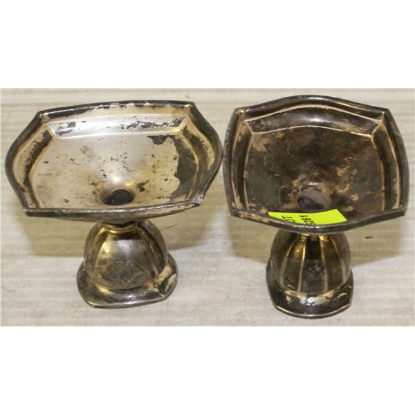 2 SMALL PLATED BRASS CANDLE STICK HOLDERS