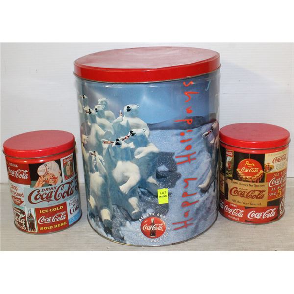 3 COLLECTIBLE COCA COLA TIN CANS / 2 INSIDE
