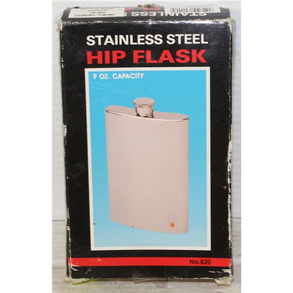 STAINLESS STEEL HIP FLASK 9 0Z