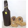 LEATHER CONTAINER WITH PAIR OF MOCCASINS