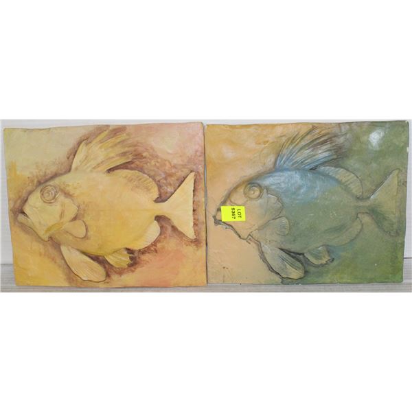 2 HANDMADE FISH PAINTINGS